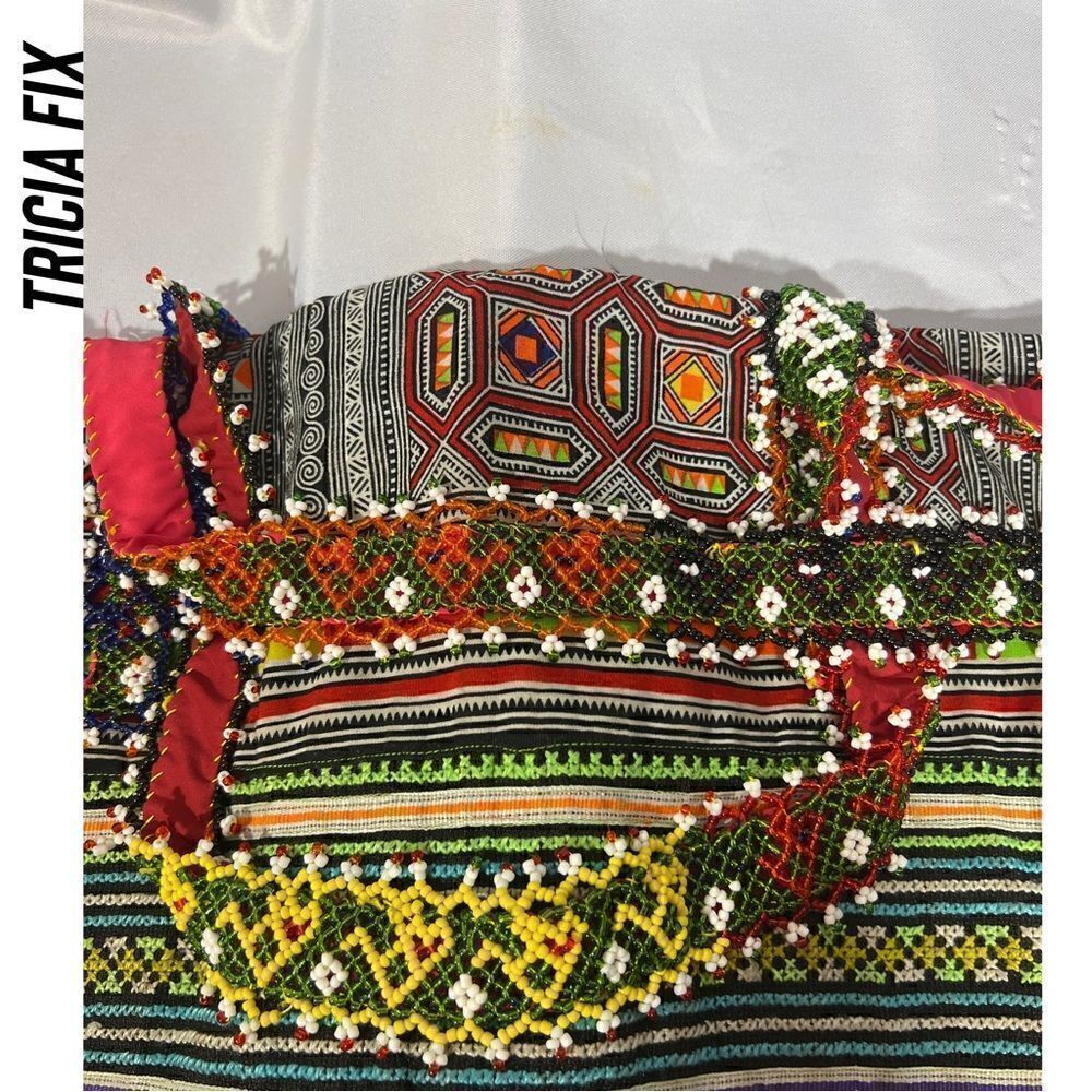 TRICIA FIX PATCHWORK EMBELLISHED TOTE HANDMADE USA NWT OS - Picture 3 of 5